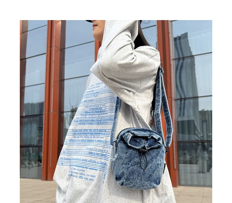Drawstring Denim Bag Phone Mobile Crossbody