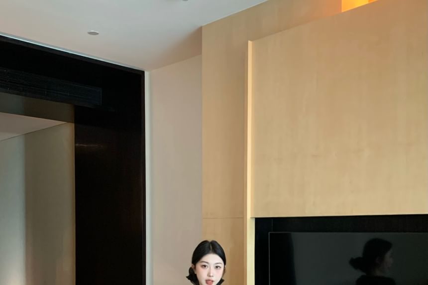 Sheer Leopard Print Mermaid Long-Sleeve Plain Maxi Top Front-Slit High Waist / Skirt