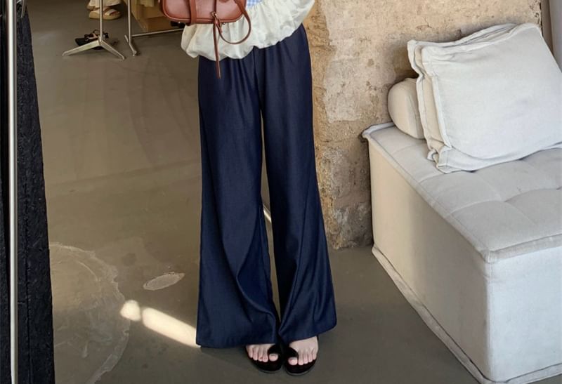 High Top Wide Plaid Cami Jeans Waist Asymmetrical Washed Panel Leg /