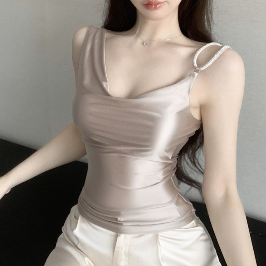 Plain Top Asymmetrical Camisole Cowl Neck