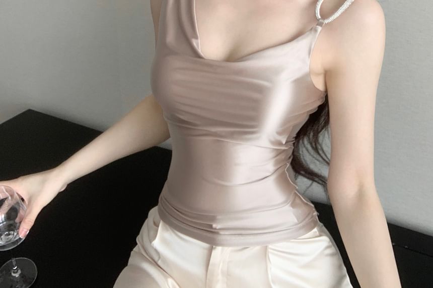 Plain Top Asymmetrical Camisole Cowl Neck