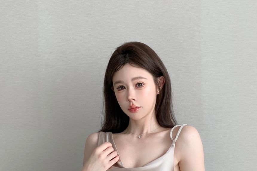 Plain Top Asymmetrical Camisole Cowl Neck