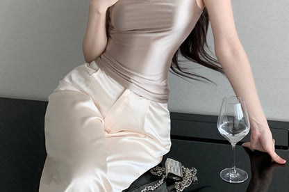 Plain Top Asymmetrical Camisole Cowl Neck