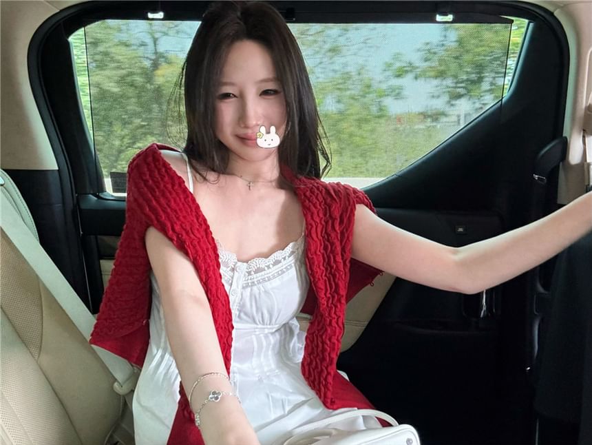 Plain Lace Camisole Top Panel / Pintuck Cardigan