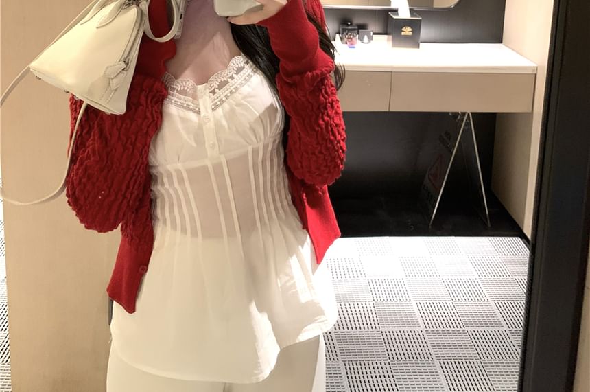 Plain Lace Camisole Top Panel / Pintuck Cardigan