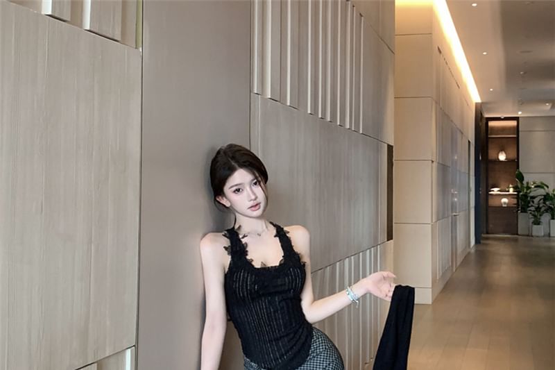 Panel Skirt Waist Lace Tank Maxi Top Cardigan Neck Scoop Plain High Pencil Pinstriped Plaid Tie-Up /