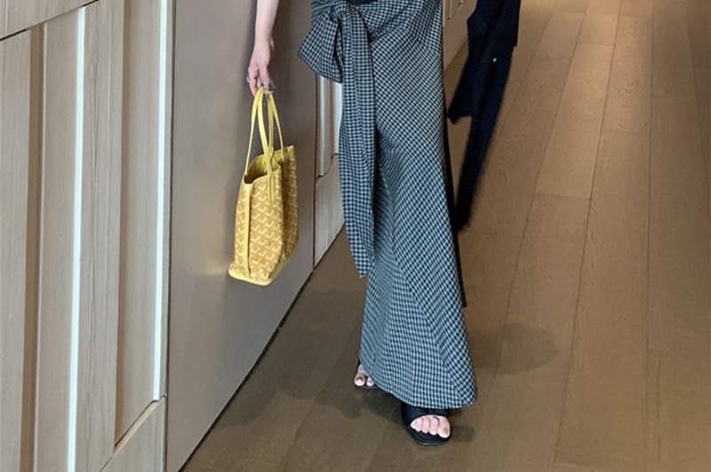 Panel Skirt Waist Lace Tank Maxi Top Cardigan Neck Scoop Plain High Pencil Pinstriped Plaid Tie-Up /