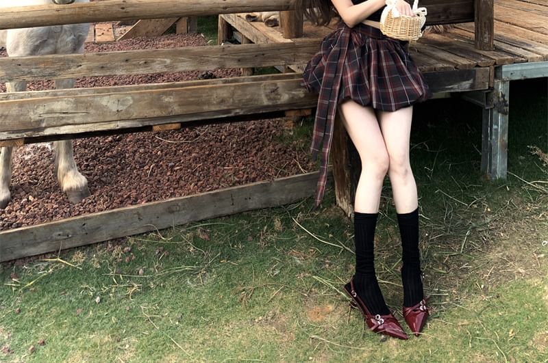 Mini High A-Line Skirt Rise Plaid Top / Frill Dotted Balloon Cami