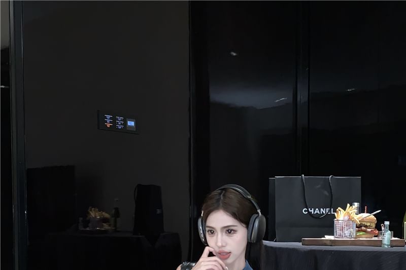 Crop Pencil Washed Mini High Denim / Waist Button Vest Skirt Collared