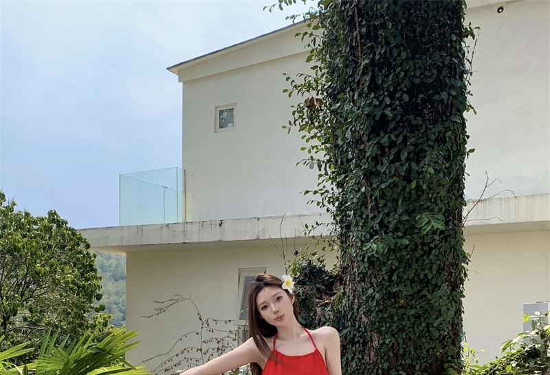 Rise Mini A-Line Dress Halter / Skirt Mesh Tiered Maxi Plain High