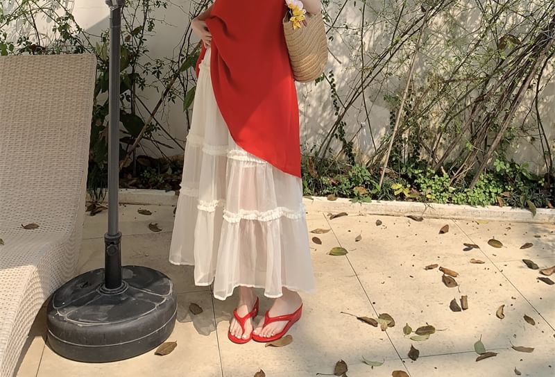 Rise Mini A-Line Dress Halter / Skirt Mesh Tiered Maxi Plain High