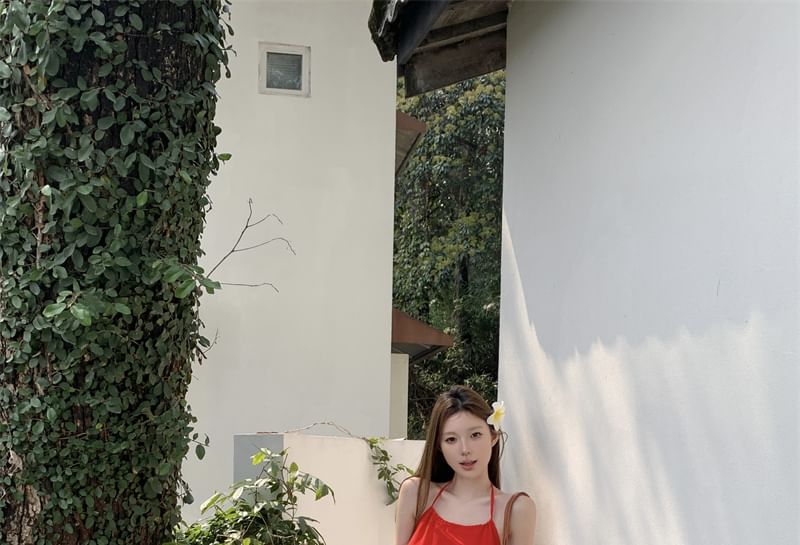 Rise Mini A-Line Dress Halter / Skirt Mesh Tiered Maxi Plain High