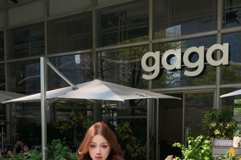 Tie Skirt Mini Long Front Lace Sleeve V-Neck Blouse Pencil Plain Ruffle Trim /