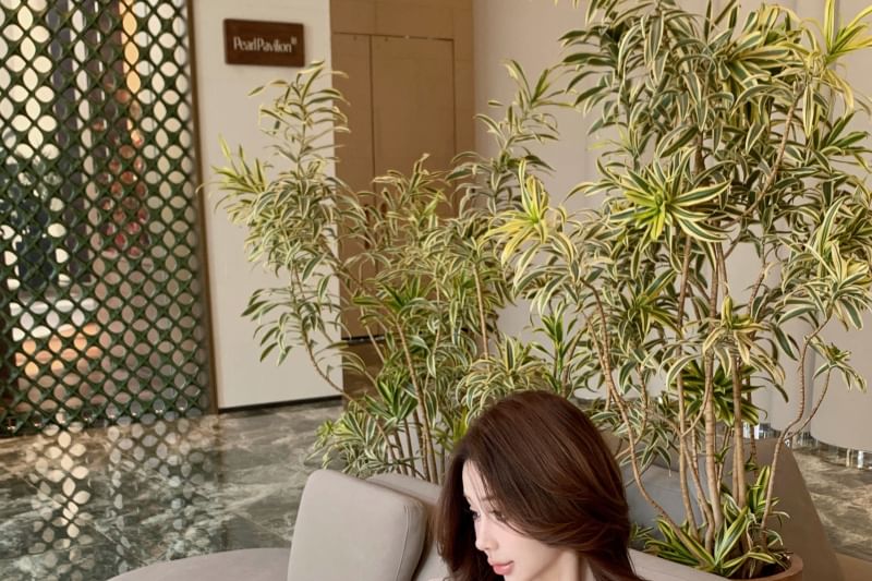 Tie Skirt Mini Long Front Lace Sleeve V-Neck Blouse Pencil Plain Ruffle Trim /