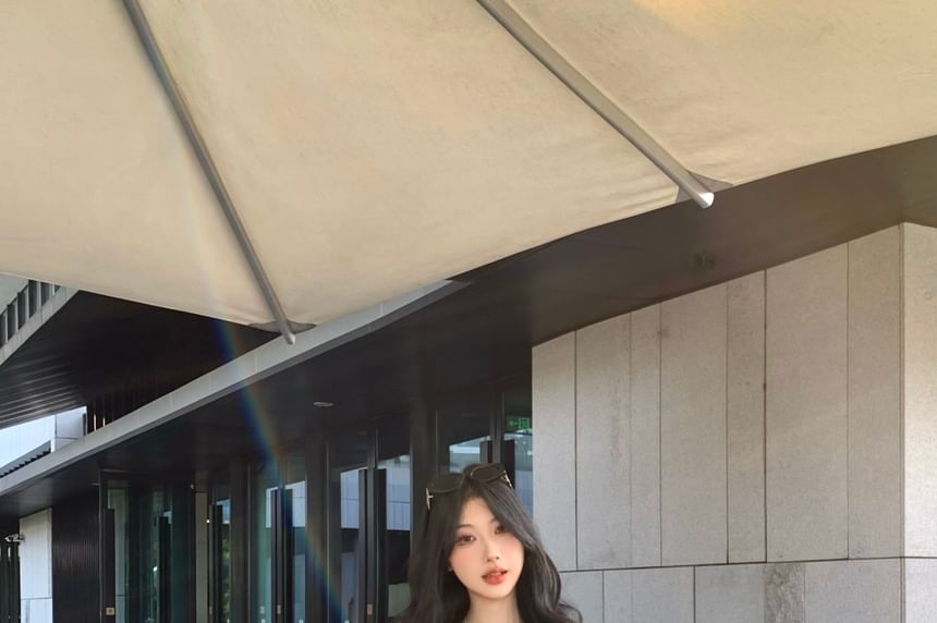 Mini + Skirt Long-Sleeve Crop Plain T-Shirt Set: