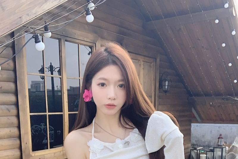 A-Line Skirt Mock Plain Top Maxi High Long-Sleeve / Rise Two-Piece