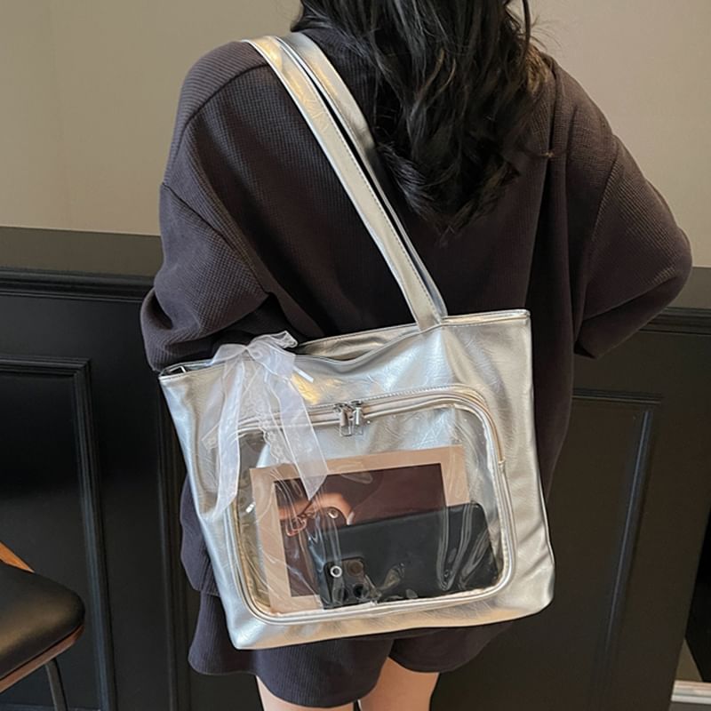 Bag Panel Faux Plain PVC Tote Leather