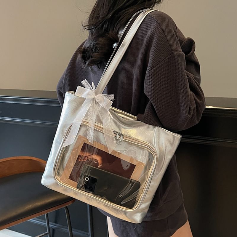 Bag Panel Faux Plain PVC Tote Leather