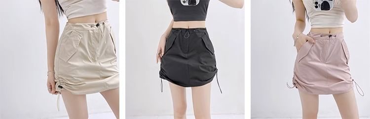 A-Line Plain Waist Mini Skirt High