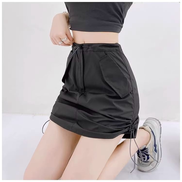 A-Line Plain Waist Mini Skirt High