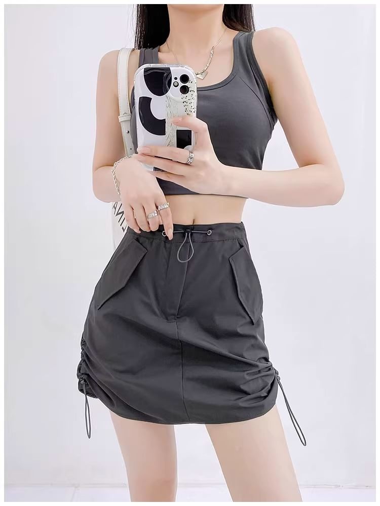 A-Line Plain Waist Mini Skirt High