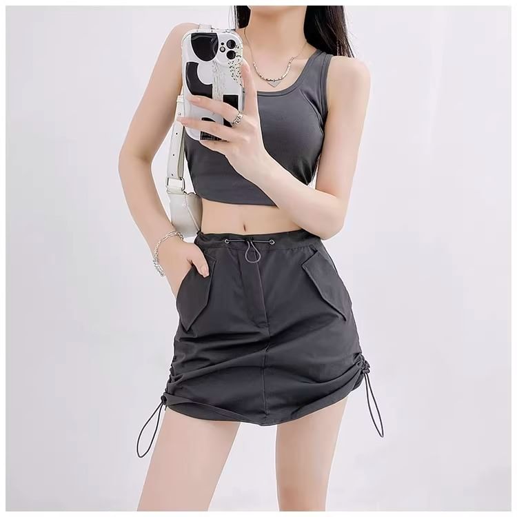 A-Line Plain Waist Mini Skirt High