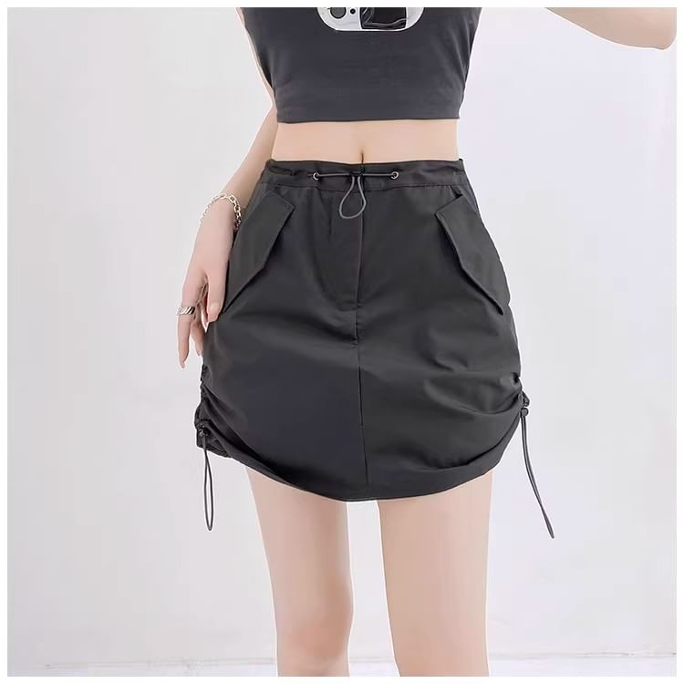 A-Line Plain Waist Mini Skirt High