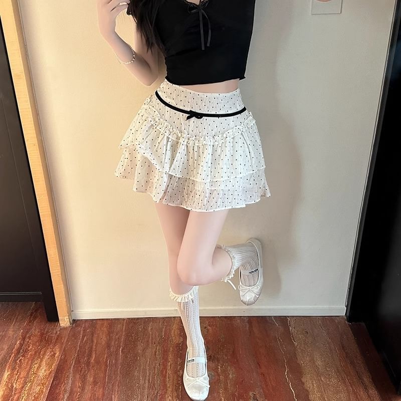 Skirt Dotted Mini Rise A-Line High