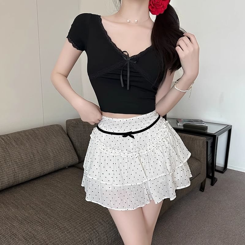 Skirt Dotted Mini Rise A-Line High
