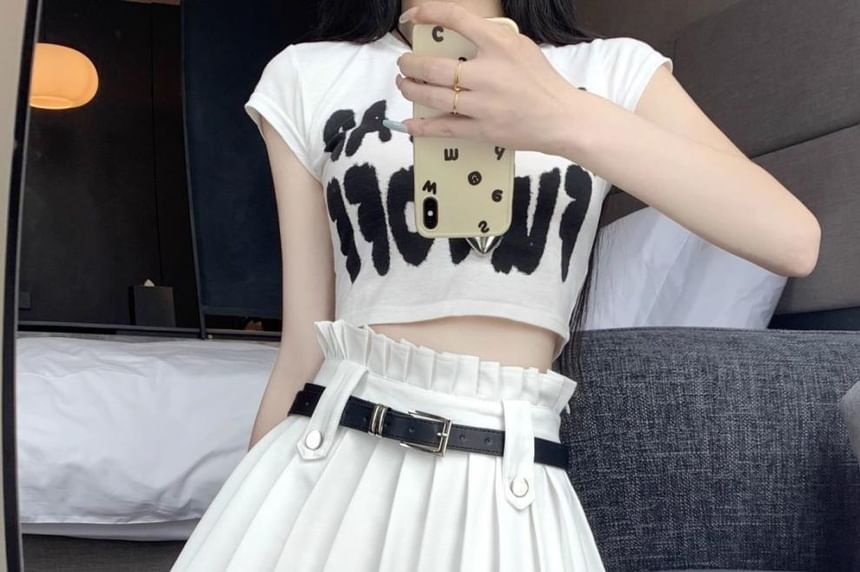 High Rise Skirt A-Line Pleated Plain Belted Mini