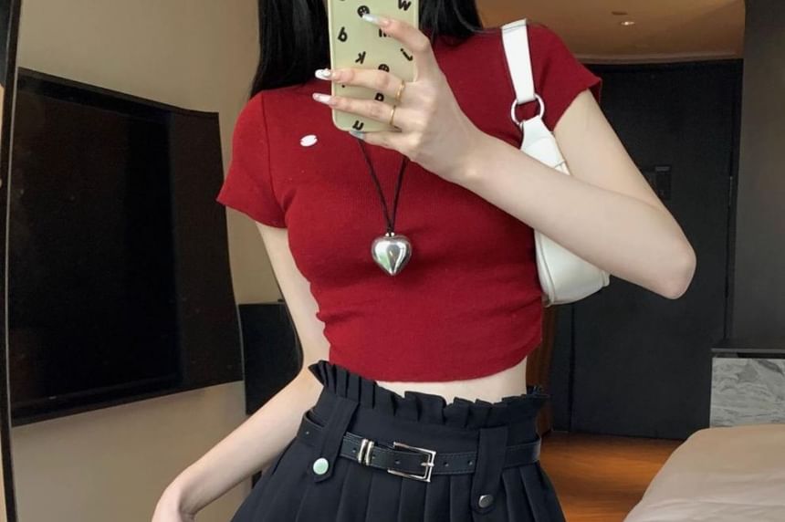 High Rise Skirt A-Line Pleated Plain Belted Mini