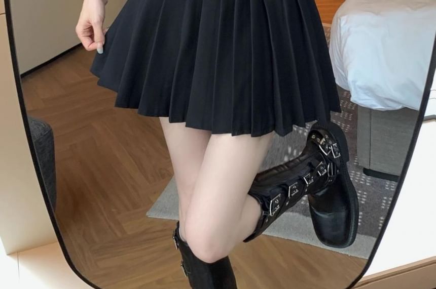 High Rise Skirt A-Line Pleated Plain Belted Mini