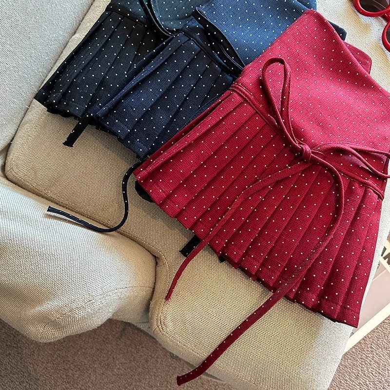 Dotted A-Line High Mini Skirt Rise Pleated