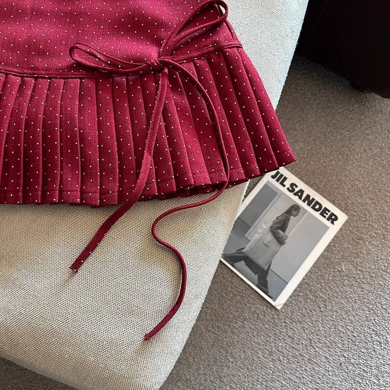 Dotted A-Line High Mini Skirt Rise Pleated