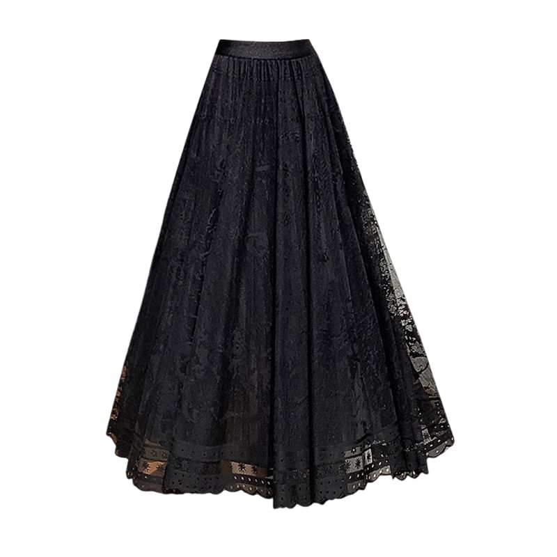 High Skirt Waist Lace A-Line Midi
