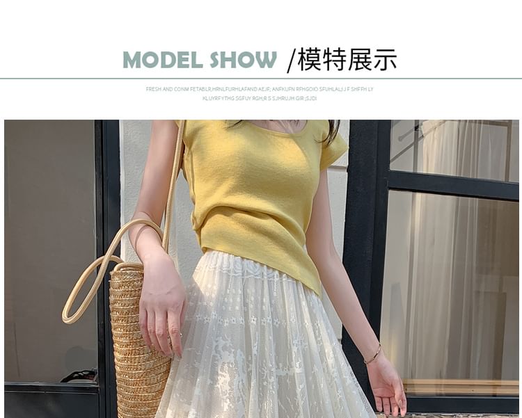 High Skirt Waist Lace A-Line Midi