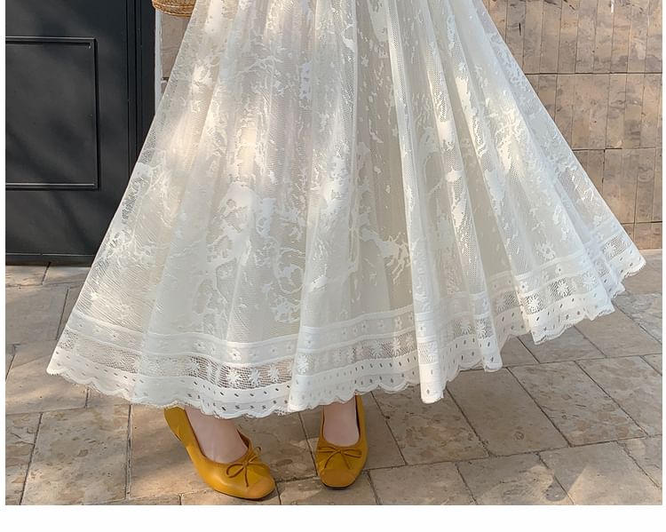 High Skirt Waist Lace A-Line Midi