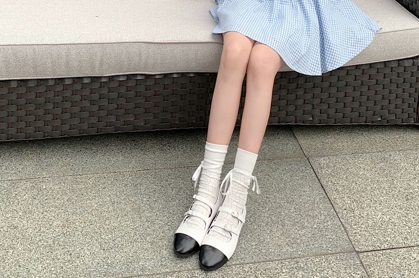 Kerchief / Mini Puff-Sleeve Dress Gingham Bow A-Line