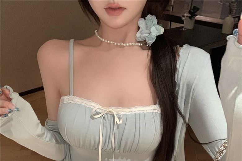 Light Plain / Lace Jacket Camisole Bow Edge Top Trim Lettuce