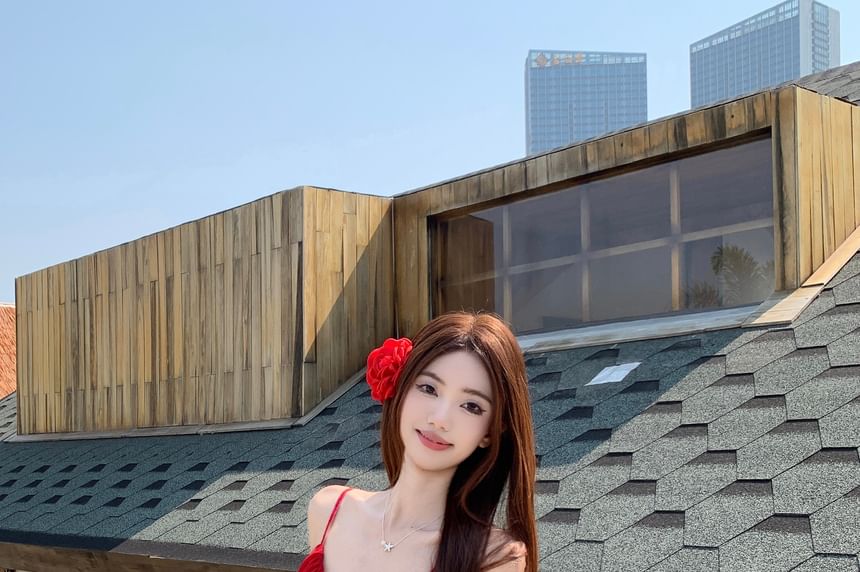 Spaghetti Plain Sundress Ruffle Mini Strap