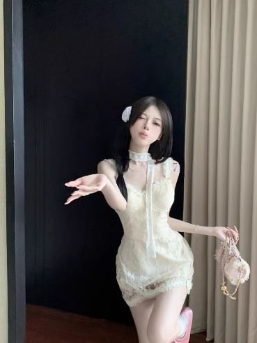 Lace Floral Bodycon Mini Spaghetti Dress Strap