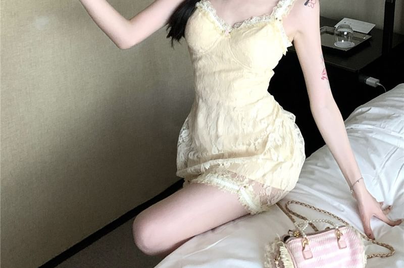 Lace Floral Bodycon Mini Spaghetti Dress Strap
