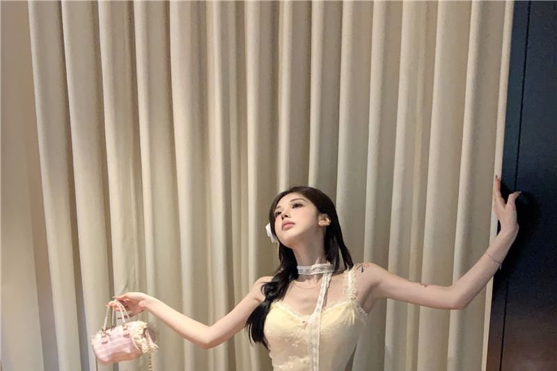 Lace Floral Bodycon Mini Spaghetti Dress Strap