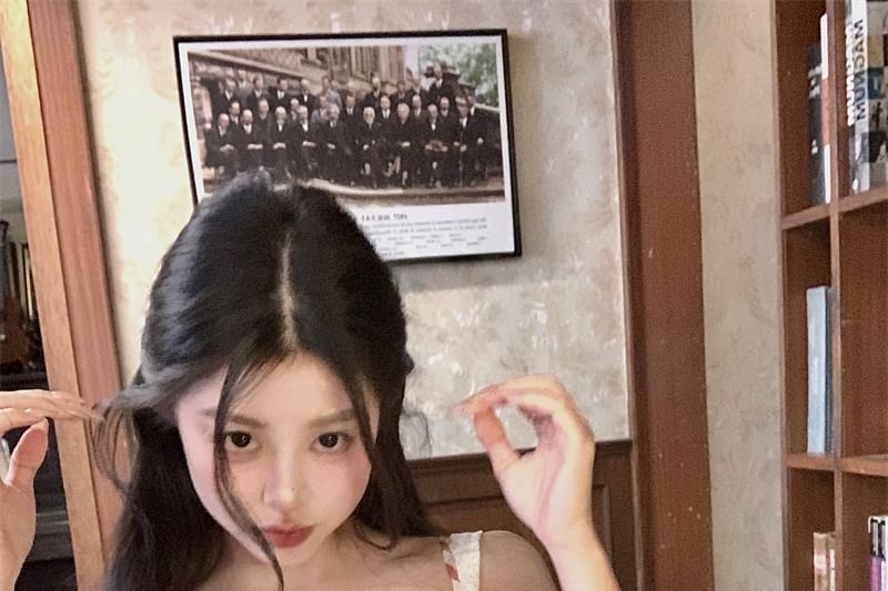 Spaghetti Bow Dress Plaid Mini Bodycon Strap Lace Trim