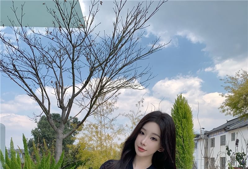 Sheer Jacket Zip Flower Embroidered