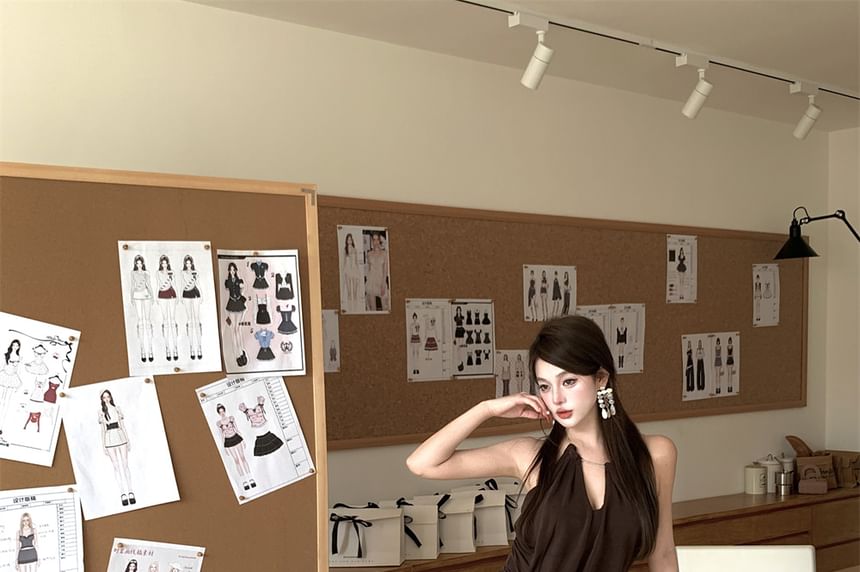 Asymmetrical Dress Bodycon Halter Plain Mini