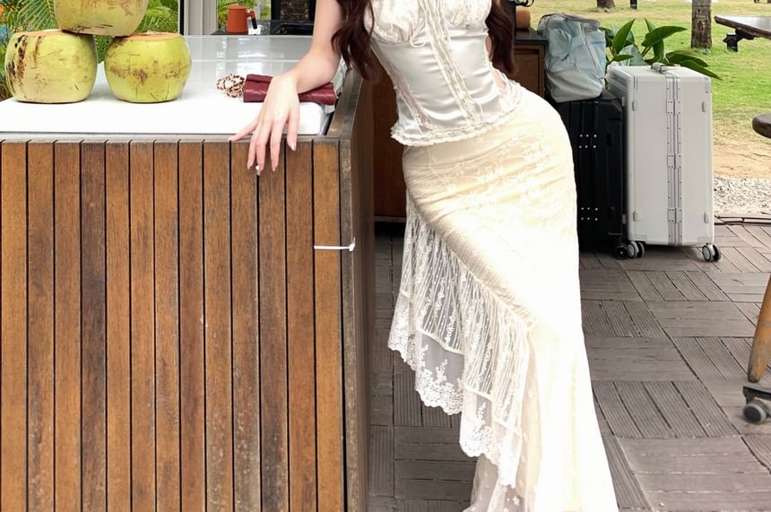 Fishtail Skirt Maxi Top Camisole Satin Drawstring High Trim / Lace Rise