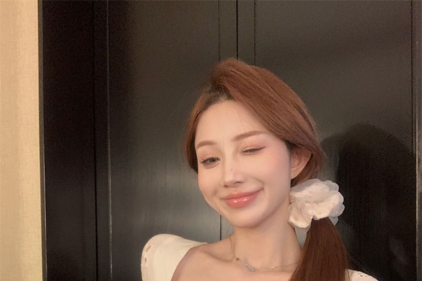 Dress Floral Trim Short-Sleeve Square-Neck Mini A-Line