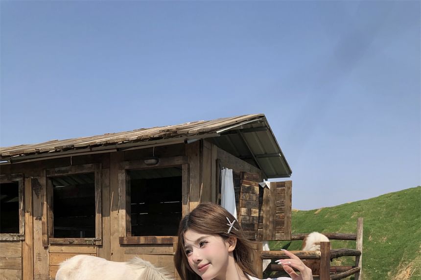 Long-Sleeve Striped Set: Shirtdress Mini Button-Up + Belt