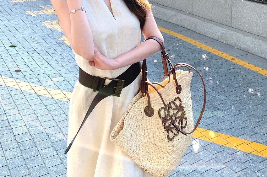 Belt Leather / A-Line Midi Dress Plain Faux Halter-Neck